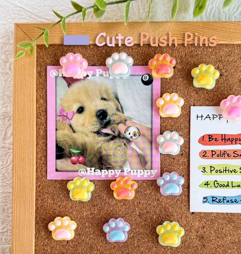 Tandarui 30 pcs Cat Paw Push Pins, Cute Animal Decorative Thumbtacks,Cartoon Drawing Pins for Cork Board,Photo Wall,Memo Paper,Menu Maps,Home and Office Decor,Class or Cubicle Decor - Image 2